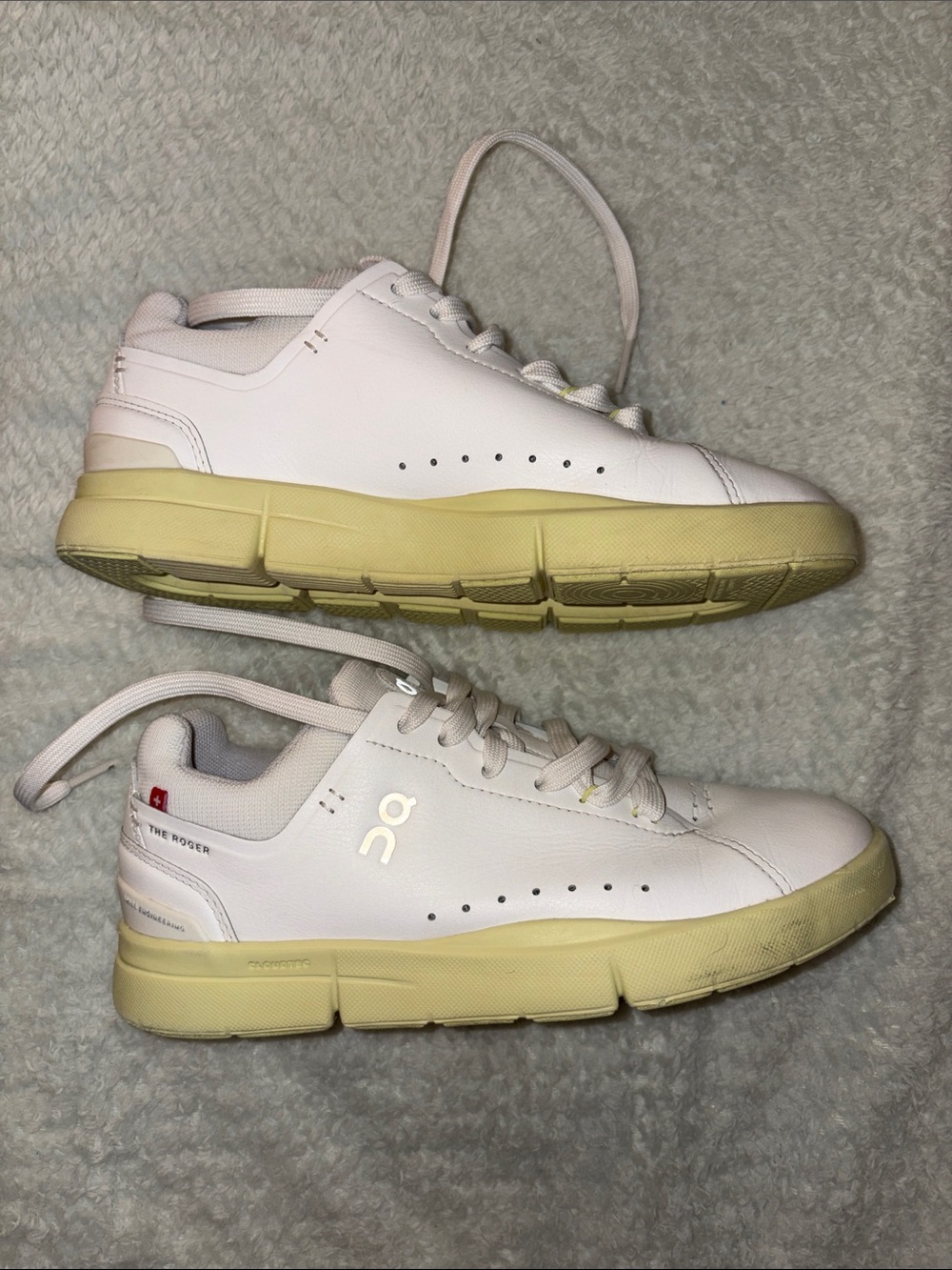 On Running White Sneakers with Yellow Sole